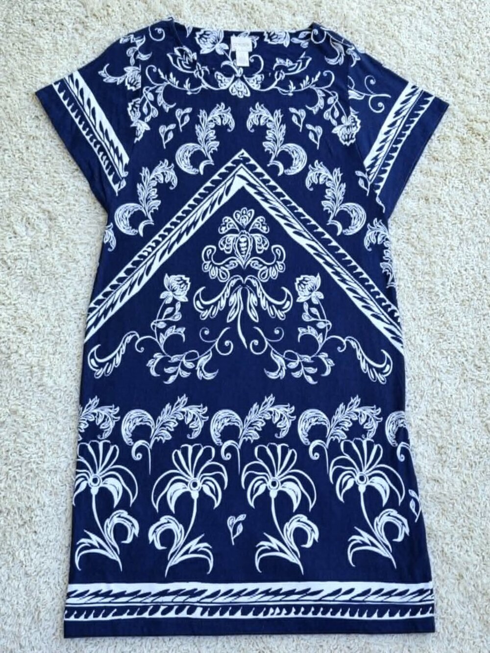 Chico's Brand Midi Dress. Navy Blue and White Floral Scroll Print. Size 0. GUC - Picture 7 of 11